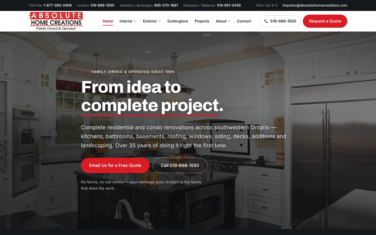 Absolute Home Creations website home page