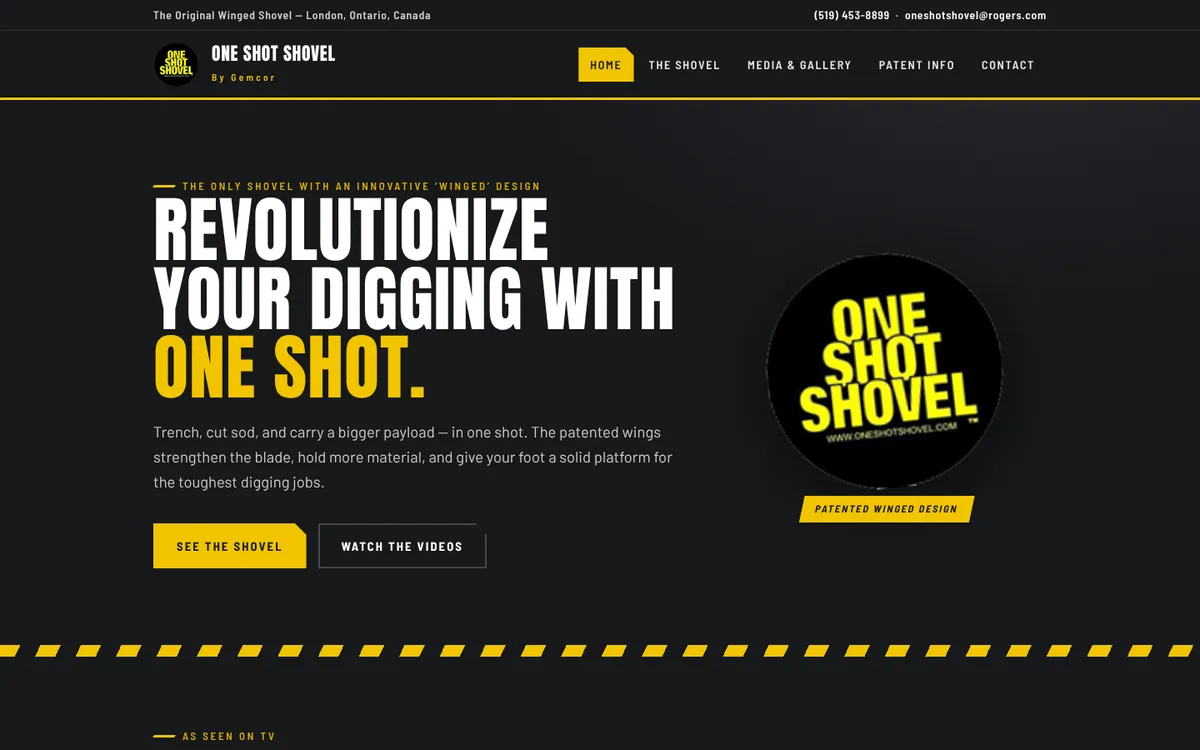 One Shot Shovel website home page