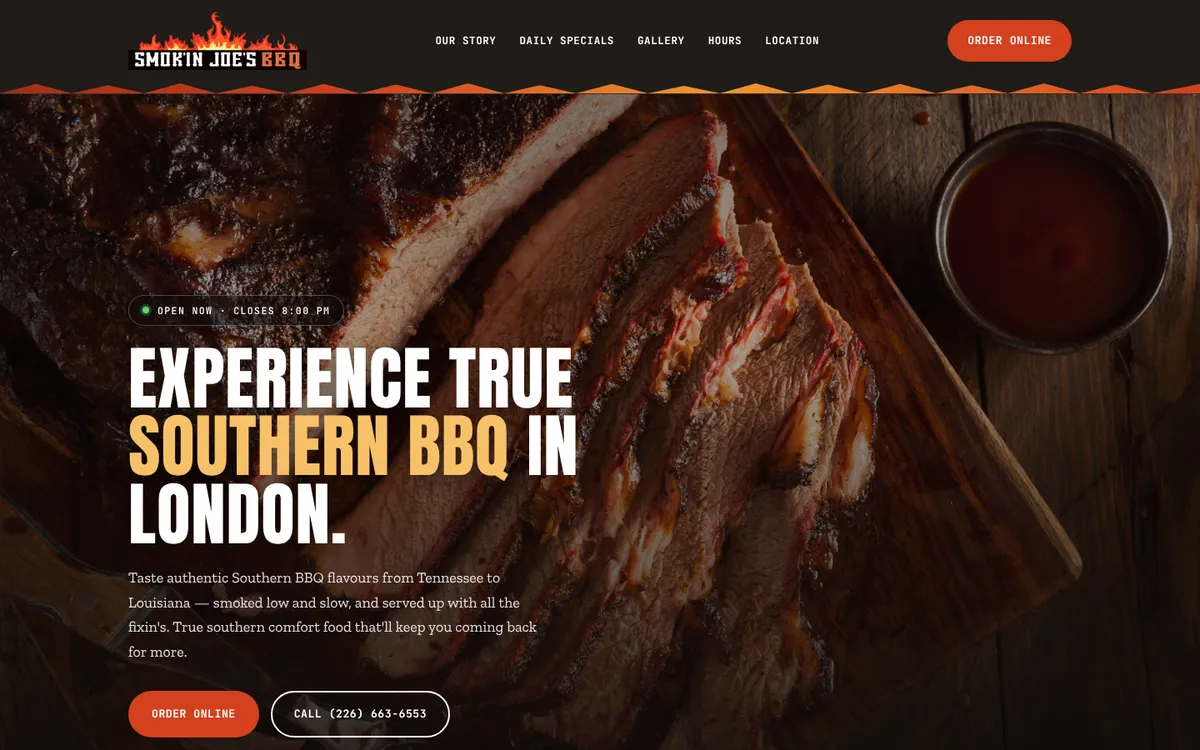 Smokin' Joe's BBQ website home page