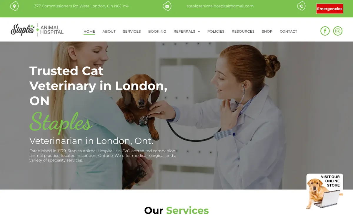 Staples Animal Hospital website home page